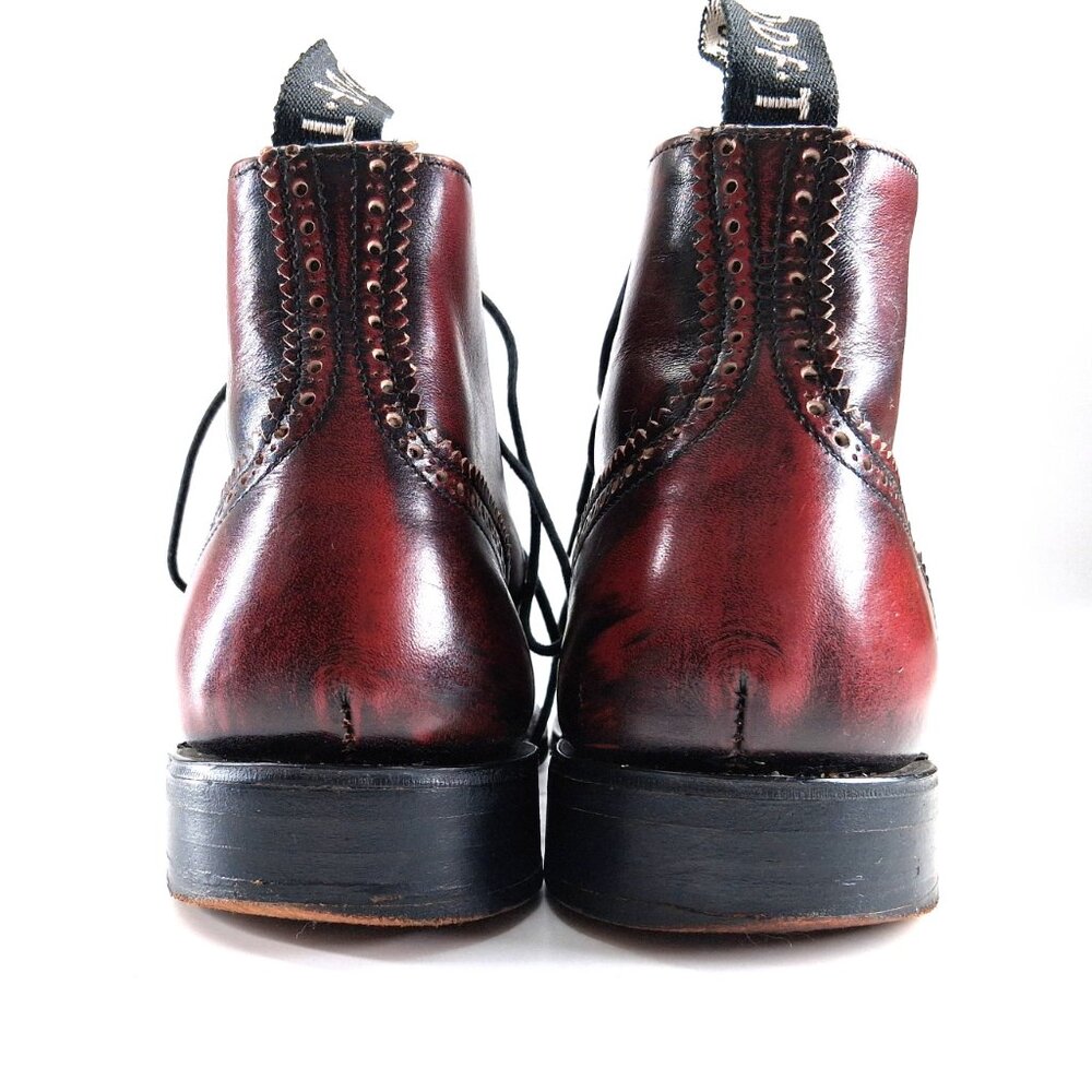 John Fluevog Burgundy Leather Brogue Wingtip Ankle Boots Pinked Lace UK5 US7 - Picture 5 of 15